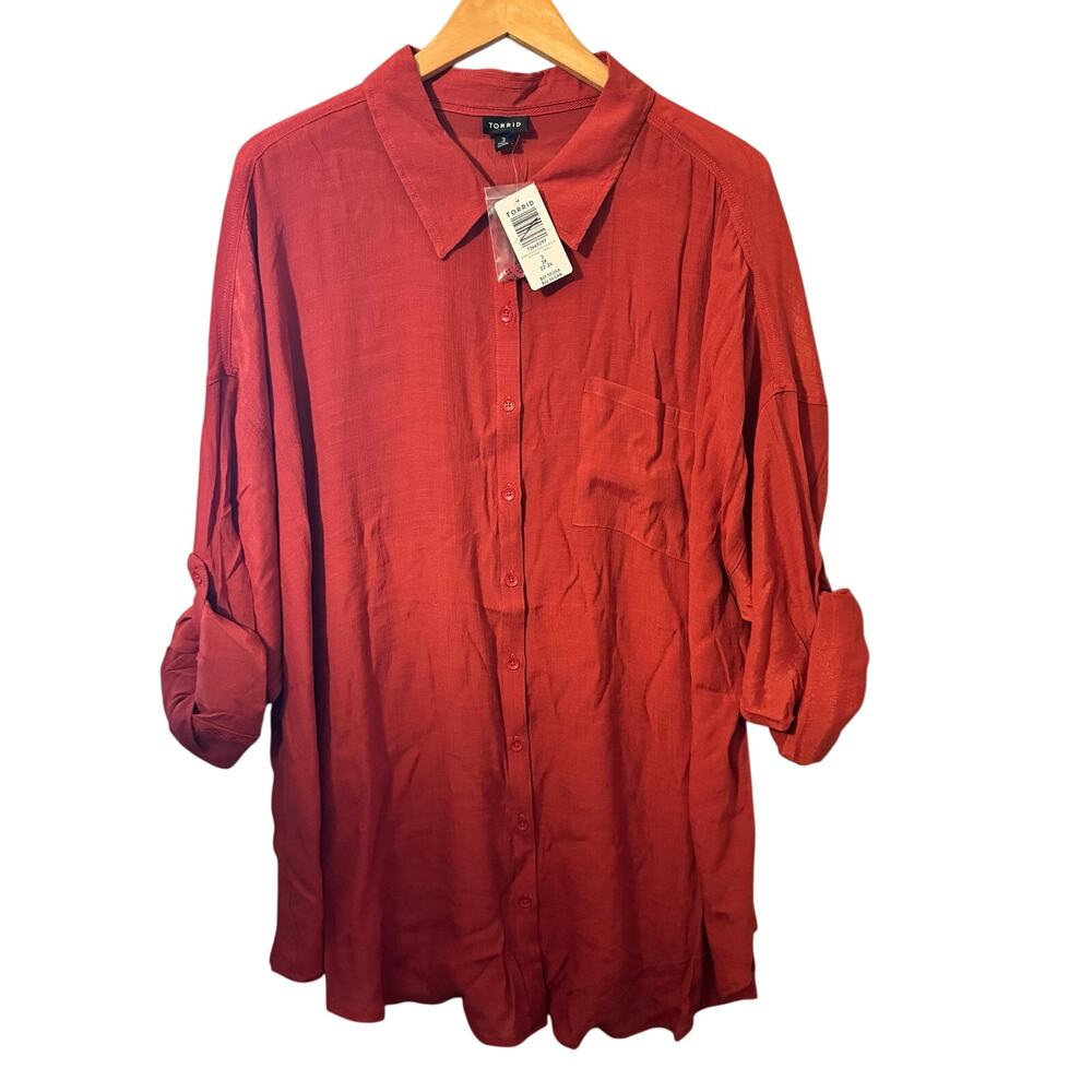 NWT Torrid Button Down Shirt Women’s 3X Lightweight Roll Up Sleeve Lagenlook Top